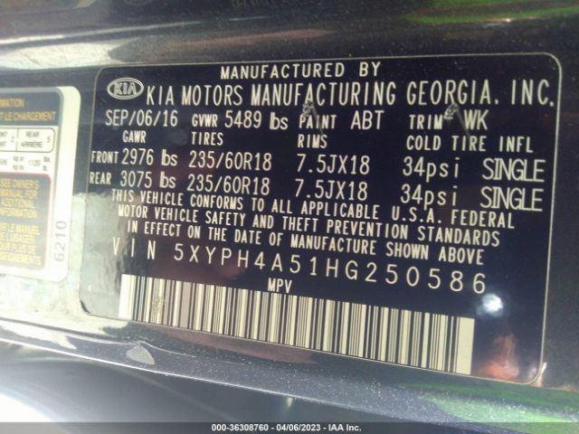 5XYPH4A51HG250586 KIA Sorento Ex V6