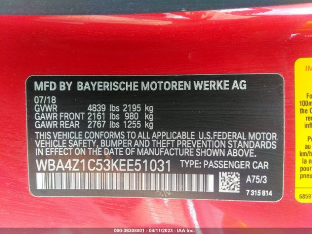 WBA4Z1C53KEE51031 BMW 4 Series 430i
