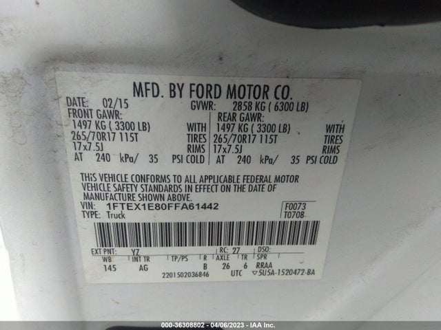 2015 FORD F-150 XLT/XL VIN: 1FTEX1E80FFA61442