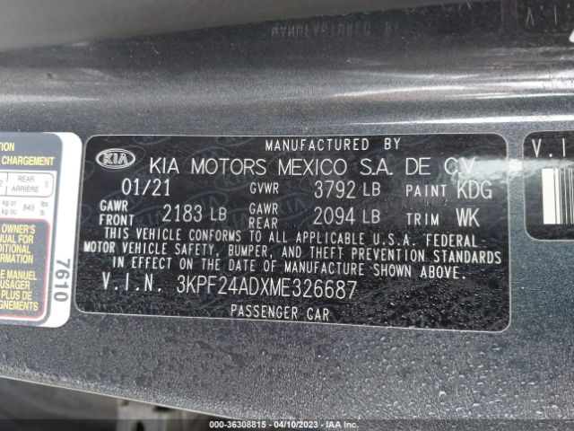 3KPF24ADXME326687 KIA Forte Lxs