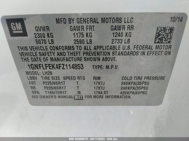 Chevrolet EQUINOX LT 2015 1GNFLFEK4FZ114853 Image 9