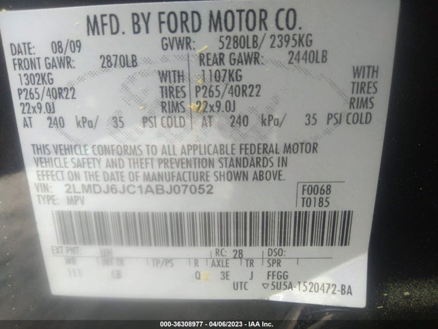 2010 LINCOLN MKX VIN: 2LMDJ6JC1ABJ07052
