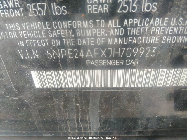2018 HYUNDAI SONATA SE VIN: 5NPE24AFXJH709923