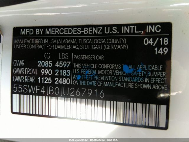55SWF4JB0JU267916 Mercedes-Benz C-class C 300