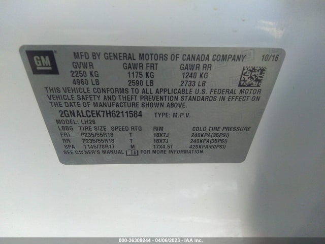 Chevrolet EQUINOX LT 2017 2GNALCEK7H6211584 Image 9