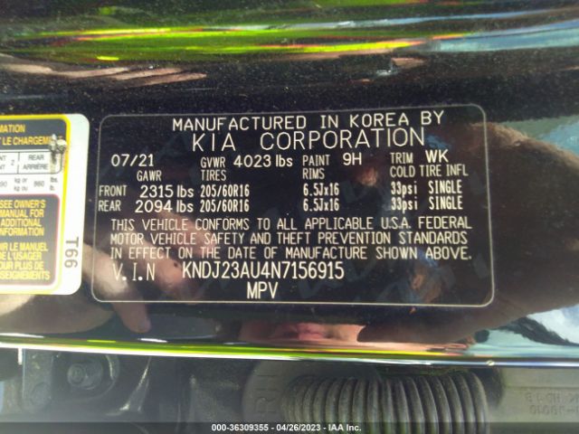 KNDJ23AU4N7156915 KIA SOUL LX
