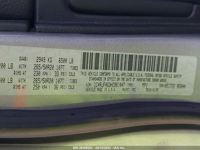 1C4RJFAG3HC861847 Jeep Grand Cherokee Altitude