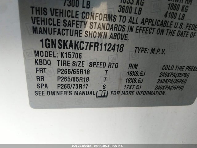 Chevrolet Tahoe Ls 2015 1GNSKAKC7FR112418 Image 9