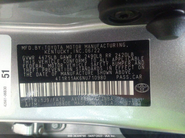 Toyota CAMRY LE 2022 4T1R11AK6NU710980 Image 11