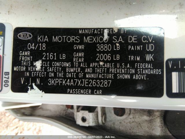 3KPFK4A7XJE263287 KIA FORTE LX
