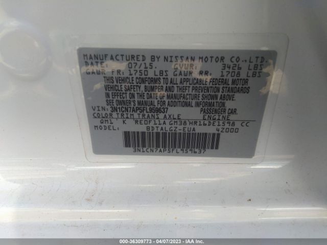 3N1CN7AP5FL959637 Nissan Versa Sl