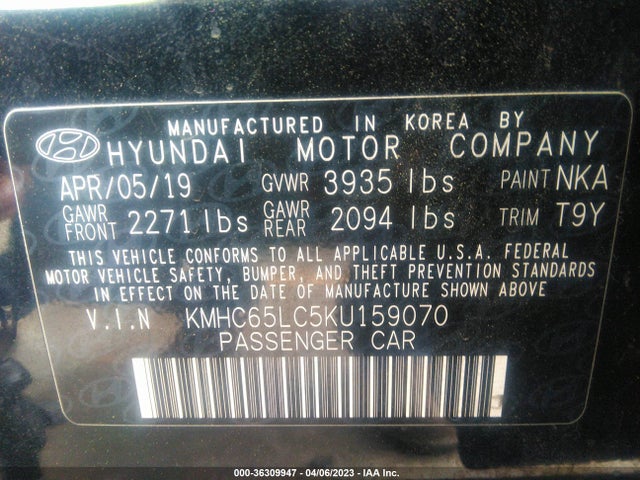 2019 HYUNDAI IONIQ HYBRID BLUE VIN: KMHC65LC5KU159070