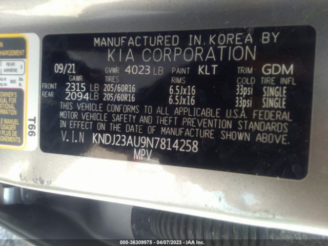 KNDJ23AU9N7814258 KIA SOUL LX