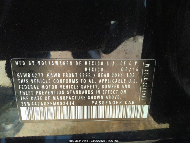 3VW447AU8FM092414 Volkswagen Golf Gti W/performance Pkg