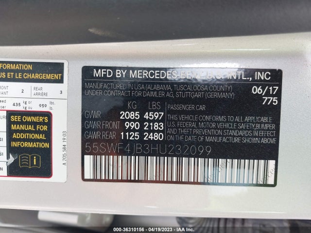 55SWF4JB3HU232099 Mercedes-Benz C-class C 300