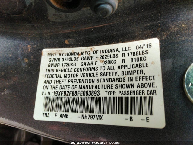 Honda Civic Sedan Ex 2015 19XFB2F88FE063893 Image 9