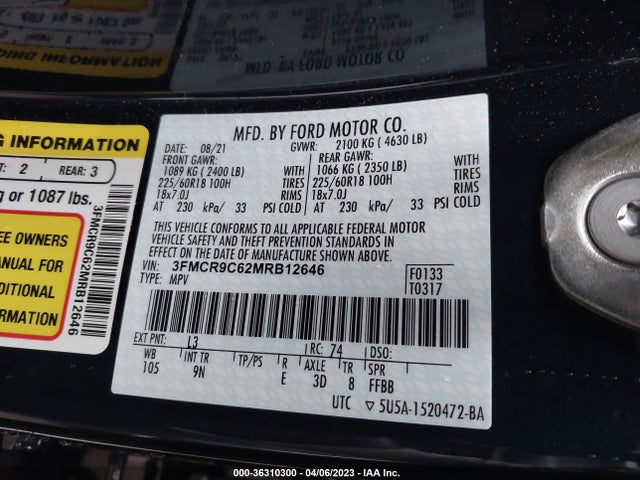 Ford Bronco Sport Outer Banks 2021 3FMCR9C62MRB12646 Image 10