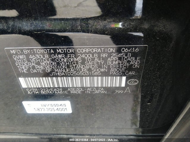 JTHBA1D25G5031585 Lexus IS 200T