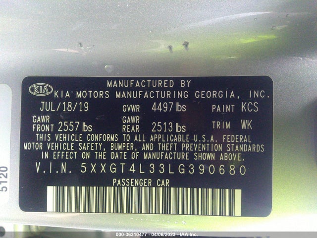 KIA Optima Lx 2020 5XXGT4L33LG390680 Image 9