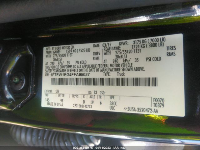 1FTEW1EG4FFA95037 Ford F-150 Platinum