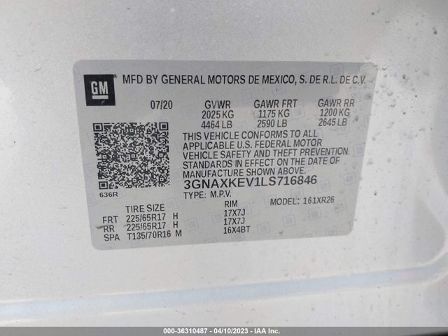 Chevrolet EQUINOX LT 2020 3GNAXKEV1LS716846 Image 9