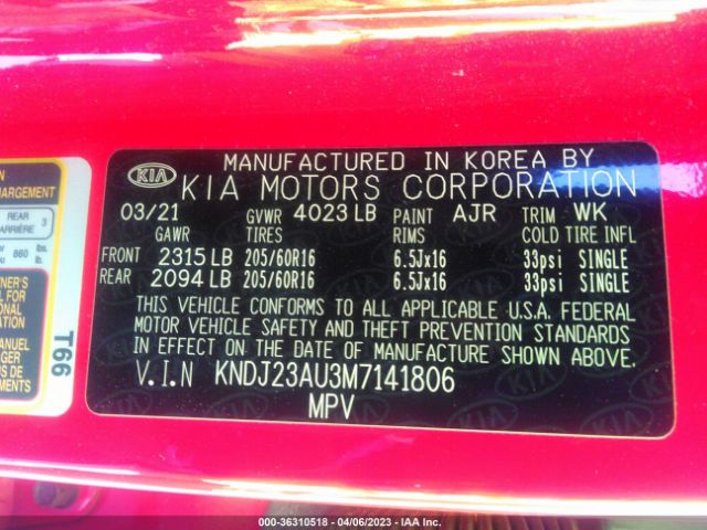 KNDJ23AU3M7141806 KIA SOUL LX