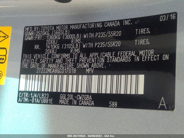 2T2ZZMCA8GC017018 Lexus RX 350