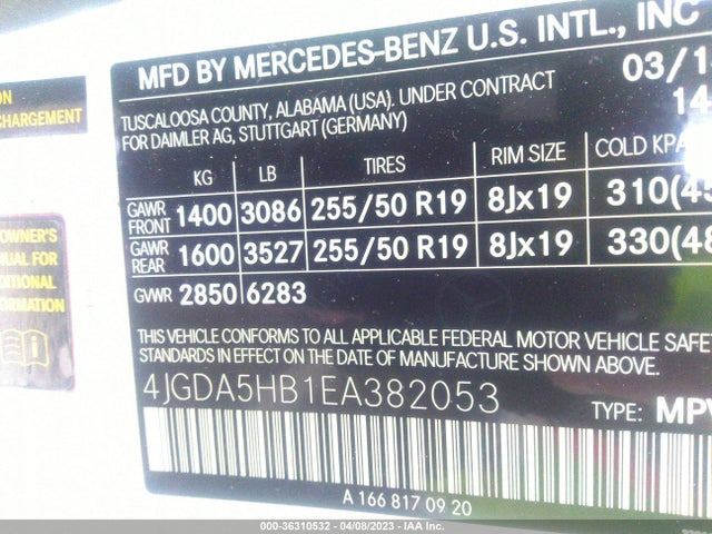 4JGDA5HB1EA382053 Mercedes-Benz M-class Ml 350