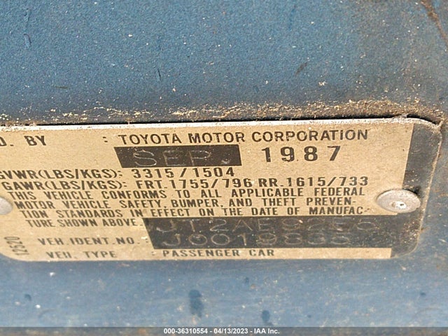 1988 TOYOTA COROLLA DLX VIN: JT2AE92E5J0019835