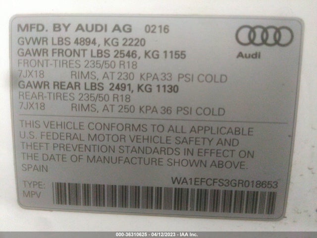 WA1EFCFS3GR018653 Audi Q3 Premium Plus