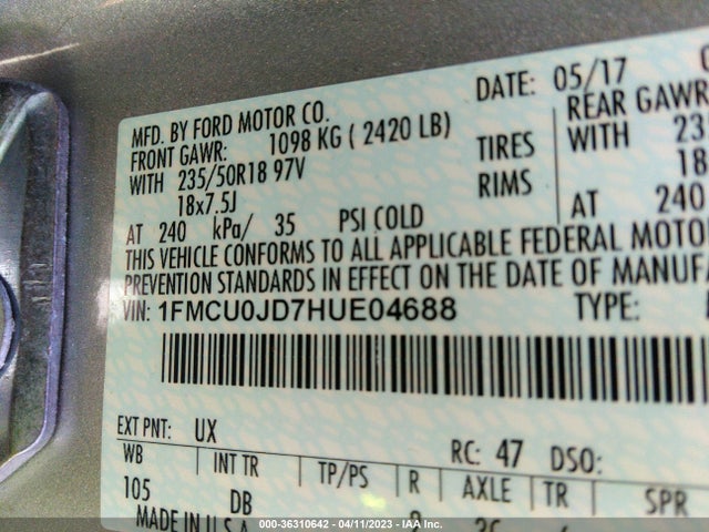 2017 Ford Escape, VIN: 1FMCU0JD7HUE04688