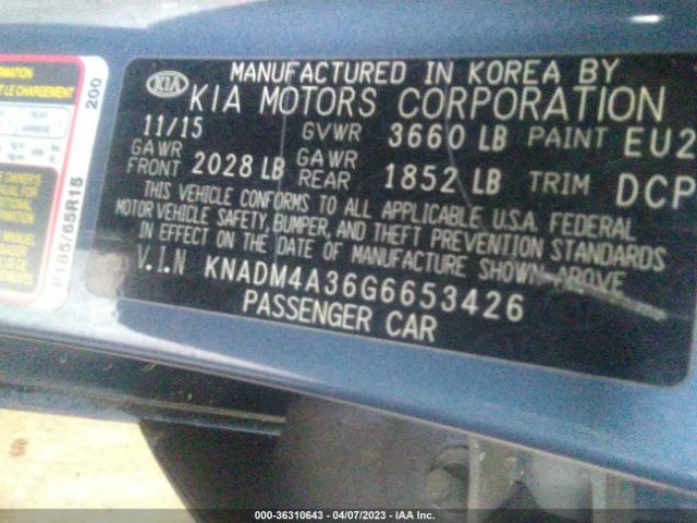 KNADM4A36G6653426 KIA RIO LX