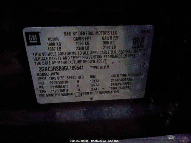 Chevrolet TRAX LTZ 2016 3GNCJRSB9GL189541 Image 10
