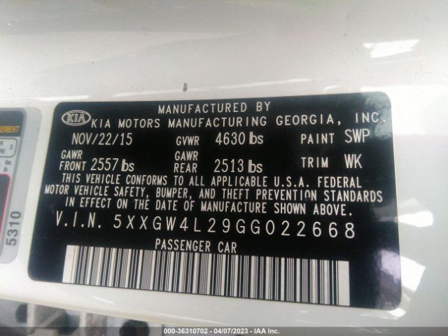 5XXGW4L29GG022668 KIA Optima Sx Turbo