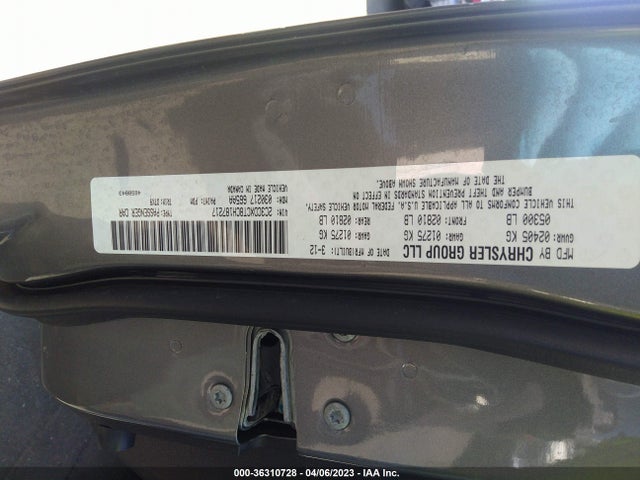 2012 DODGE CHARGER RT VIN: 2C3CDXCT8CH187217