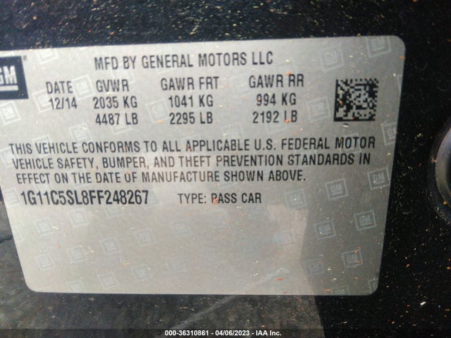Chevrolet MALIBU 1LT 2015 1G11C5SL8FF248267 Image 9