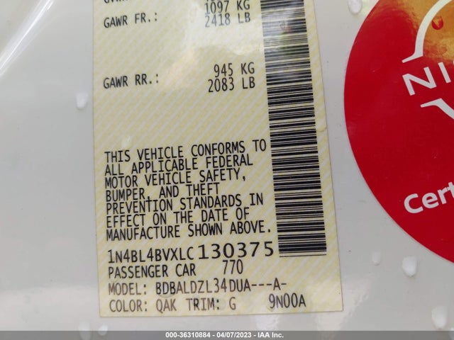 Nissan Altima 2.5 S 2020 1N4BL4BVXLC130375 Image 9