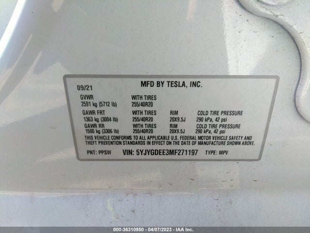 Tesla Model Y Long Range 2021 5YJYGDEE3MF271197 Image 10
