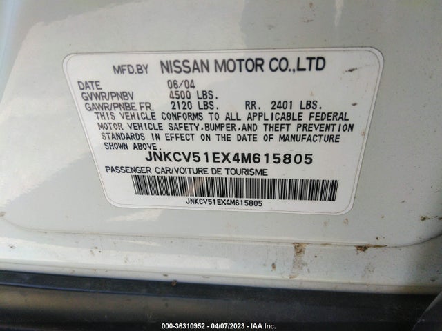 2004 INFINITI G35 SEDAN VIN: JNKCV51EX4M615805