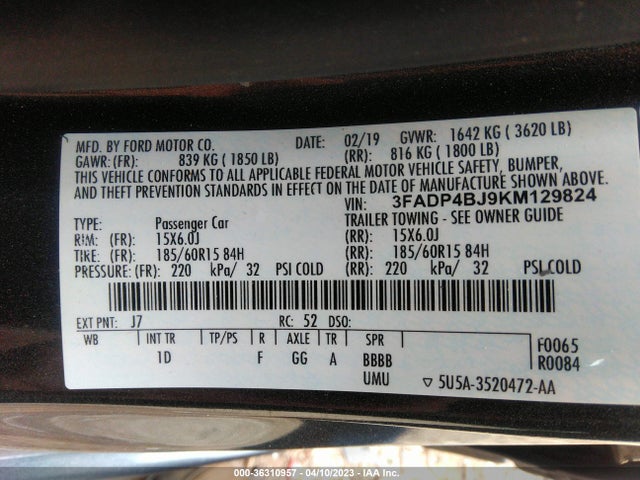 Ford FIESTA SE 2019 3FADP4BJ9KM129824 Image 10
