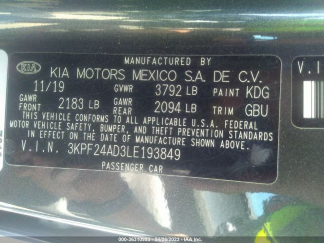 3KPF24AD3LE193849 KIA Forte Lxs