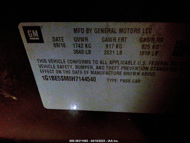 Chevrolet CRUZE LT 2017 1G1BE5SM0H7144540 Image 11