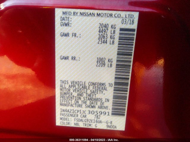 1N4AZ1CP1JC305991 Nissan Leaf Sl