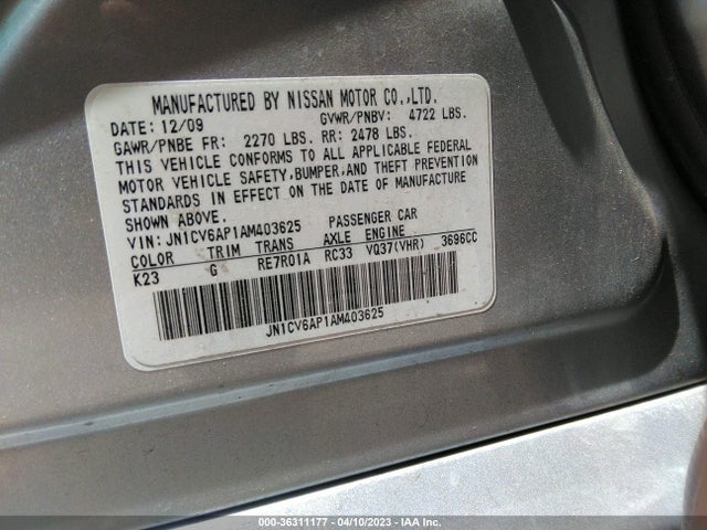 2010 INFINITI G37 SEDAN JOURNEY VIN: JN1CV6AP1AM403625