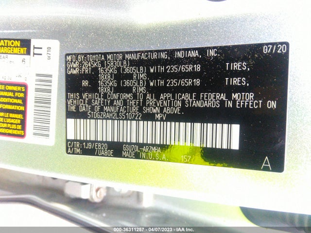 Toyota Highlander Xle 2020 5TDGZRAH2LS510722 Image 10