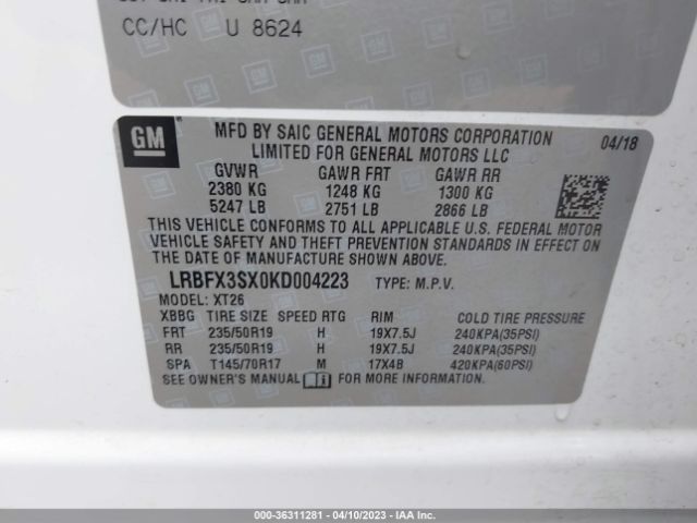 LRBFX3SX0KD004223 Buick Envision Premium