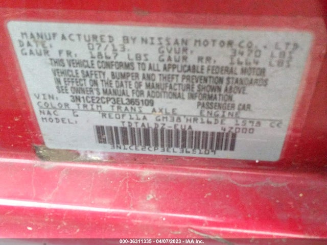 2014 NISSAN VERSA NOTE SV VIN: 3N1CE2CP3EL365109