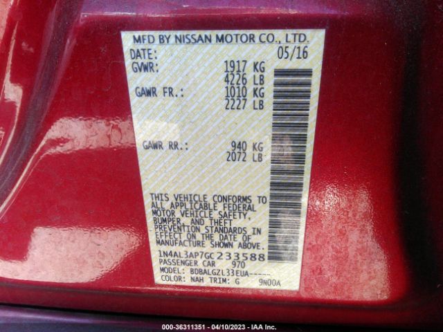 1N4AL3AP7GC233588 Nissan Altima 2.5 Sl