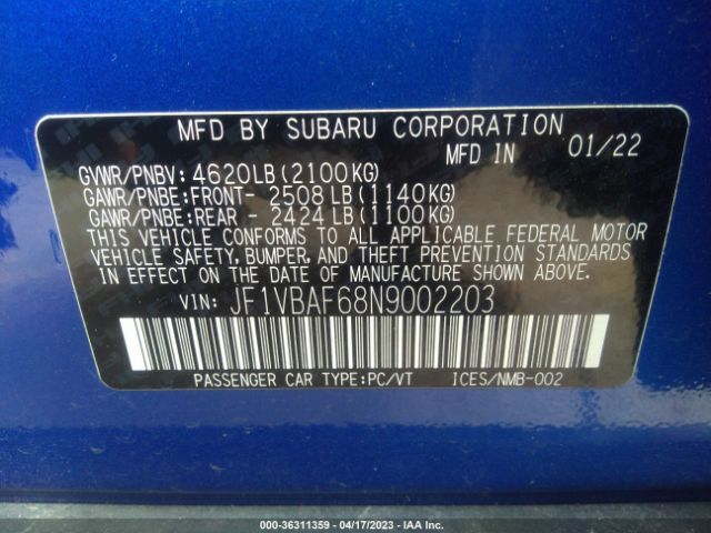 JF1VBAF68N9002203 Subaru Wrx Premium