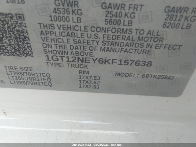 1GT12NEY6KF157638 GMC SIERRA 2500HD